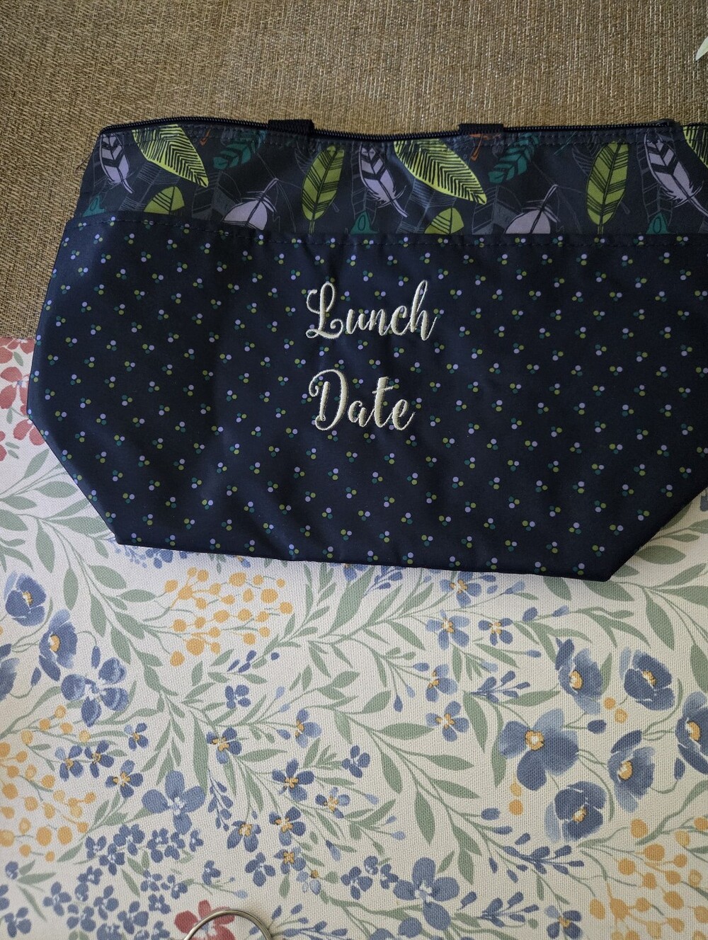 thirty-one Navy Lunch Date Tote with Leaf Trim